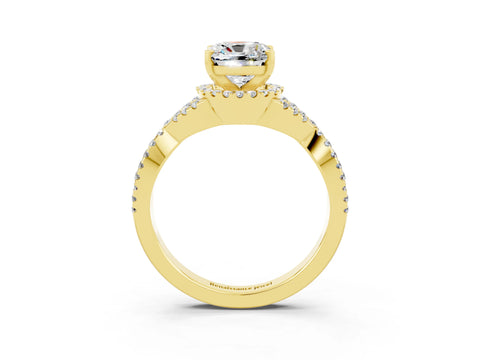 Yellow gold Cushion Cut Moissanite Halo Twist Band Solitaire Prong Setting Ring_3