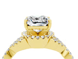 Yellow gold Cushion Cut Moissanite Halo Twist Band Solitaire Prong Setting Ring_4