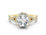 Yellow gold Cushion Cut Moissanite  Halo Twist Band Solitaire Prong Setting Ring_42