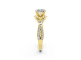 Yellow gold Cushion Cut Moissanite  Halo Twist Band Solitaire Prong Setting Ring_44