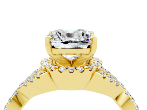 Yellow gold Cushion Cut Moissanite Halo Twist Band Solitaire Prong Setting Ring_4