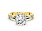 Yellow gold Cushion Cut Moissanite Milgrain Pavé Engagement Ring with Four-Prong Setting_12