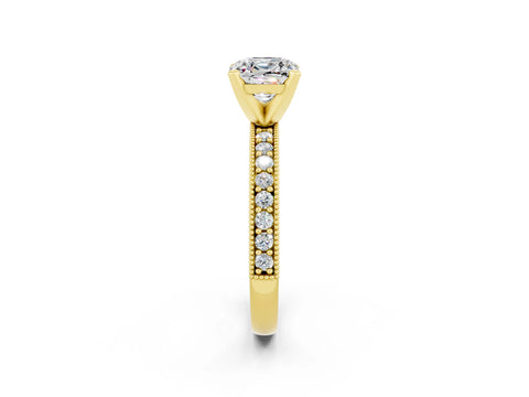 Yellow gold Cushion Cut Moissanite Milgrain Pavé Engagement Ring with Four-Prong Setting_14