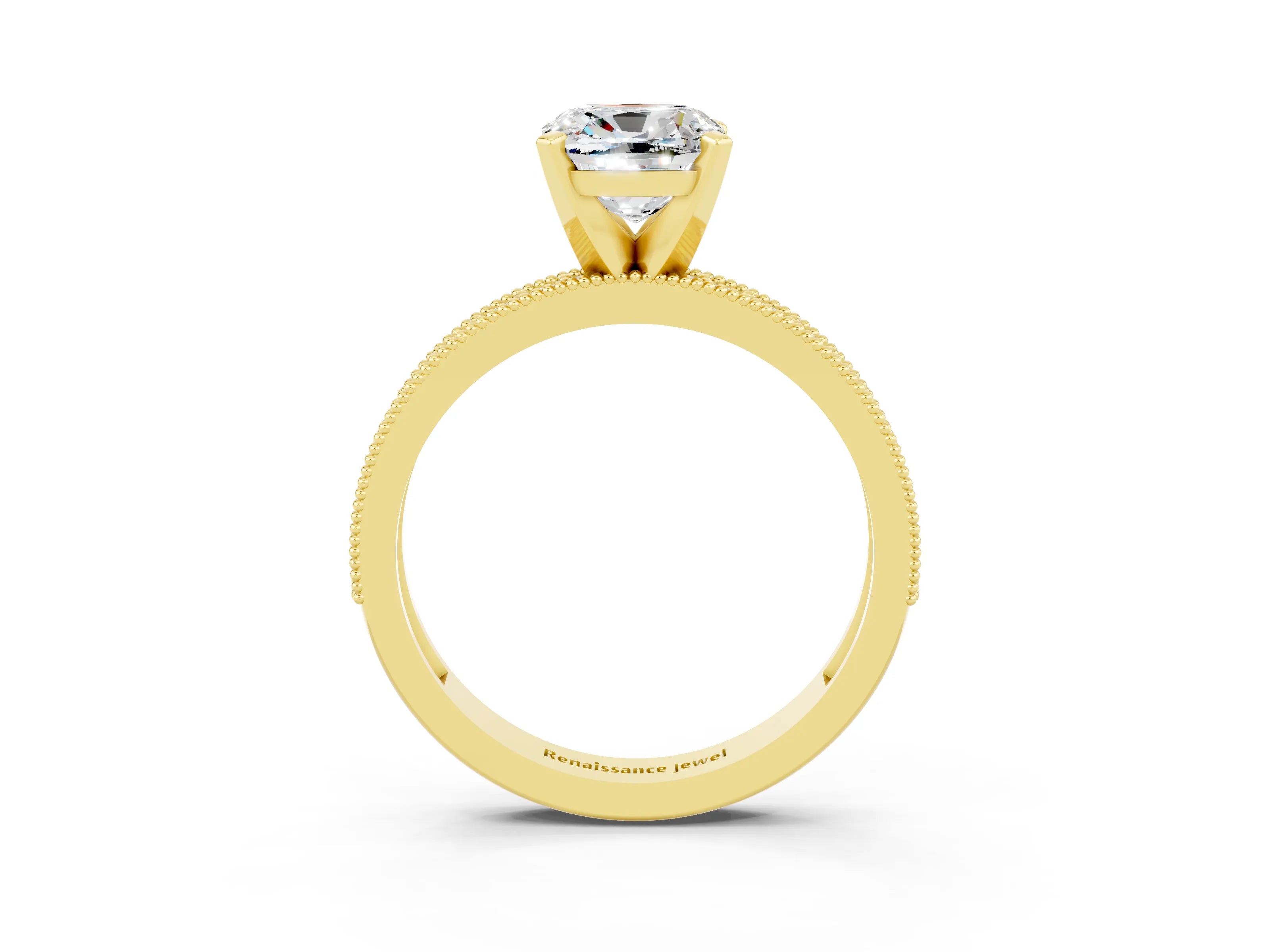 Yellow gold Cushion Cut Moissanite Milgrain Pavé Engagement Ring with Four-Prong Setting_15