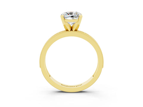 Yellow gold Cushion Cut Moissanite Milgrain Pavé Engagement Ring with Four-Prong Setting_15