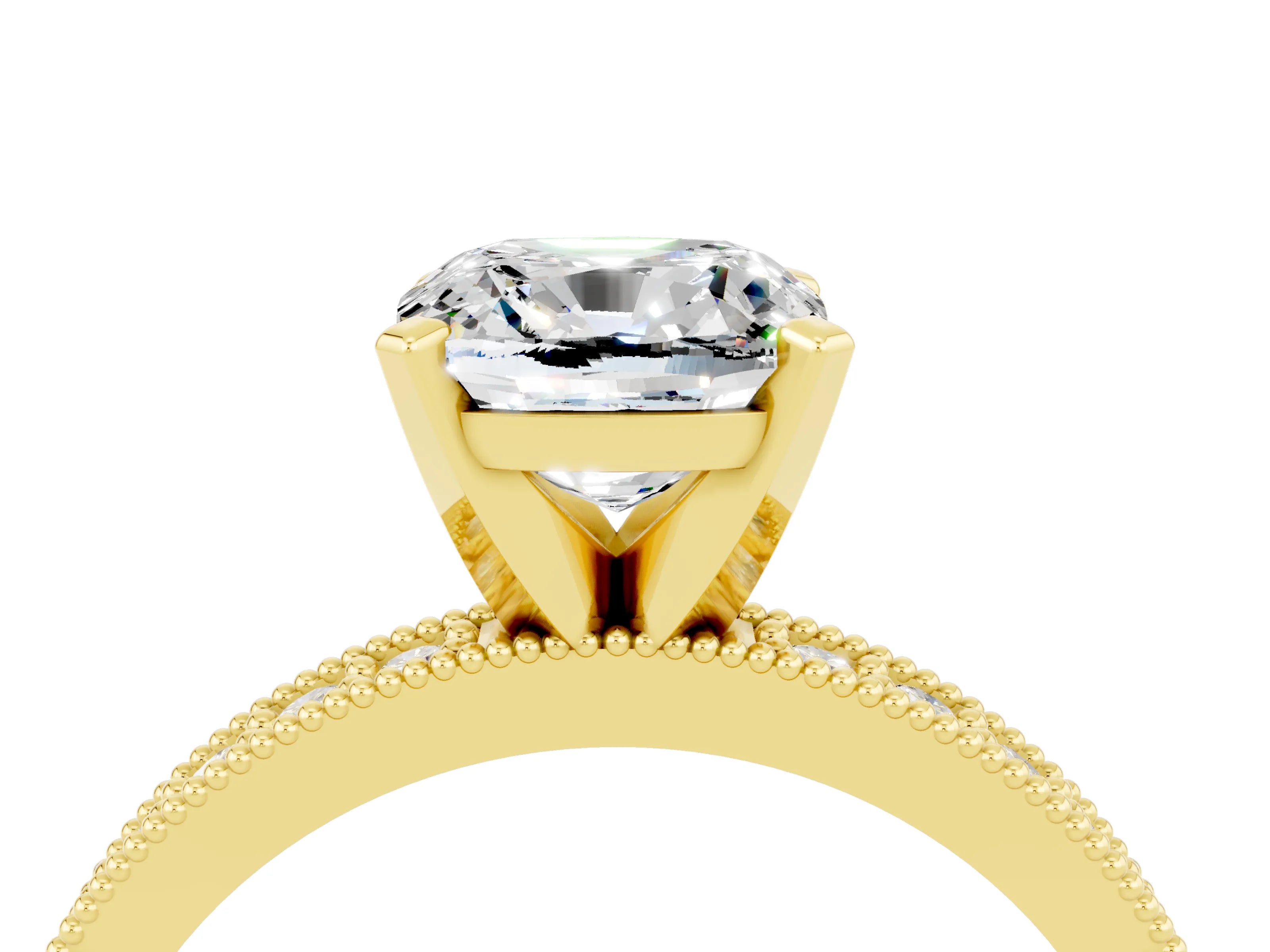 Yellow gold Cushion Cut Moissanite Milgrain Pavé Engagement Ring with Four-Prong Setting_16