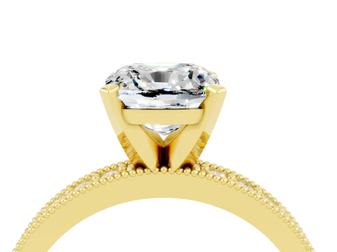 Yellow gold Cushion Cut Moissanite Milgrain Pavé Engagement Ring with Four-Prong Setting_16