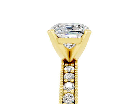 Yellow gold Cushion Cut Moissanite Milgrain Pavé Engagement Ring with Four-Prong Setting_17