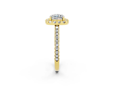 Yellow gold Cushion Cut Moissanite Pavé Halo Ring with Four-Prong Setting_14