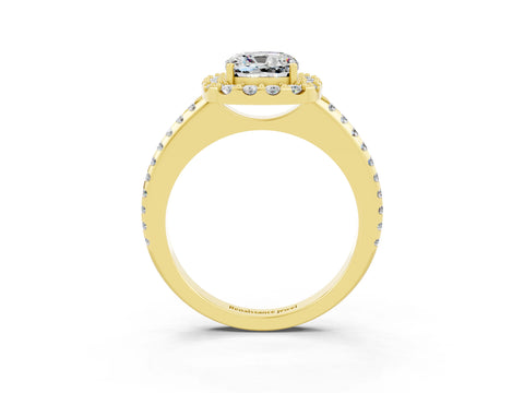 Yellow gold Cushion Cut Moissanite Pavé Halo Ring with Four-Prong Setting_15