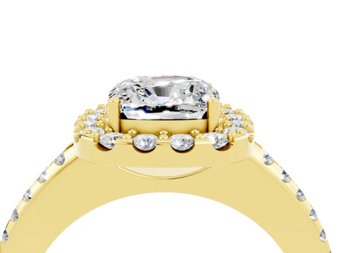 Yellow gold Cushion Cut Moissanite Pavé Halo Ring with Four-Prong Setting_16