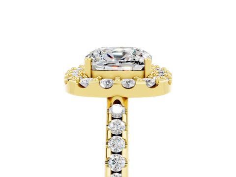 Yellow gold Cushion Cut Moissanite Pavé Halo Ring with Four-Prong Setting_17