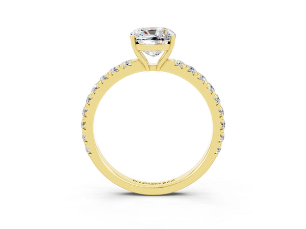 Yellow gold Cushion Cut Moissanite Pavé Solitaire Engagement Ring with Four-Prong Setting