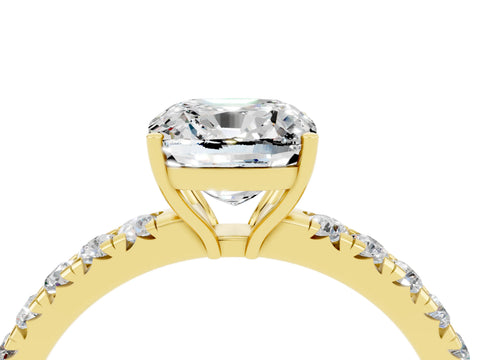Yellow gold Cushion Cut Moissanite Pavé Solitaire Engagement Ring with Four-Prong Setting_16