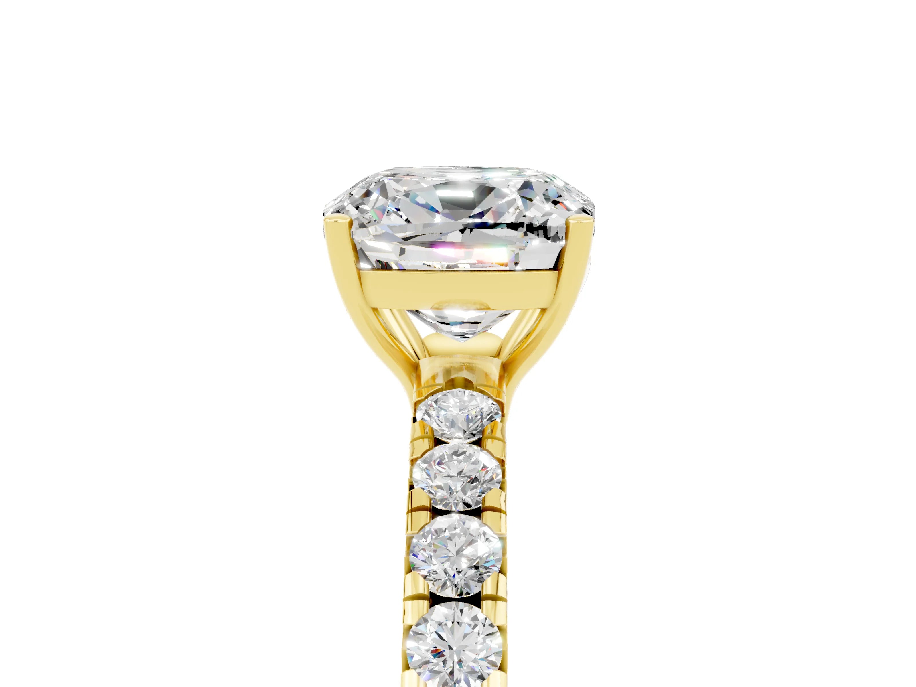 Yellow gold Cushion Cut Moissanite Pavé Solitaire Engagement Ring with Four-Prong Setting_17