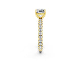 Yellow gold Cushion Cut Moissanite Pavé Solitaire Ring with Round Band and Prong Setting_26