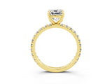 Yellow gold Cushion Cut Moissanite Pavé Solitaire Ring with Round Band and Prong Setting_27