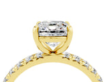 Yellow gold Cushion Cut Moissanite Pavé Solitaire Ring with Round Band and Prong Setting_28