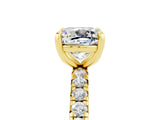 Yellow gold Cushion Cut Moissanite Pavé Solitaire Ring with Round Band and Prong Setting_29