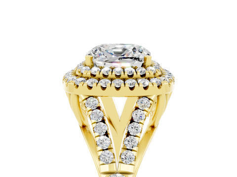 Yellow gold Cushion Cut Moissanite Pavé Split Shank Double Halo Engagement Ring_5