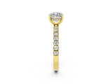 Yellow gold Cushion Cut Moissanite Pave Band Solitaire Ring with Four-Prong Setting_26