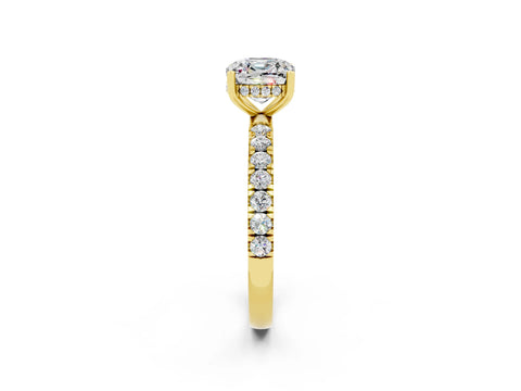 Yellow gold Cushion Cut Moissanite Pave Band Solitaire Ring with Four-Prong Setting_26
