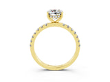 Yellow gold Cushion Cut Moissanite Pave Band Solitaire Ring with Four-Prong Setting_27