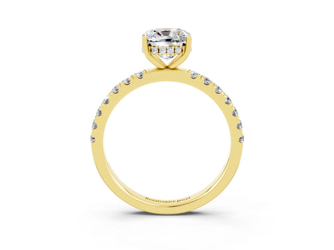 Yellow gold Cushion Cut Moissanite Pave Band Solitaire Ring with Four-Prong Setting_27