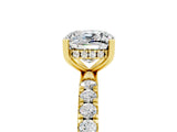 Yellow gold Cushion Cut Moissanite Pave Band Solitaire Ring with Four-Prong Setting_29