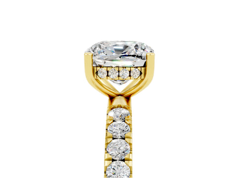 Yellow gold Cushion Cut Moissanite Pave Band Solitaire Ring with Four-Prong Setting_29