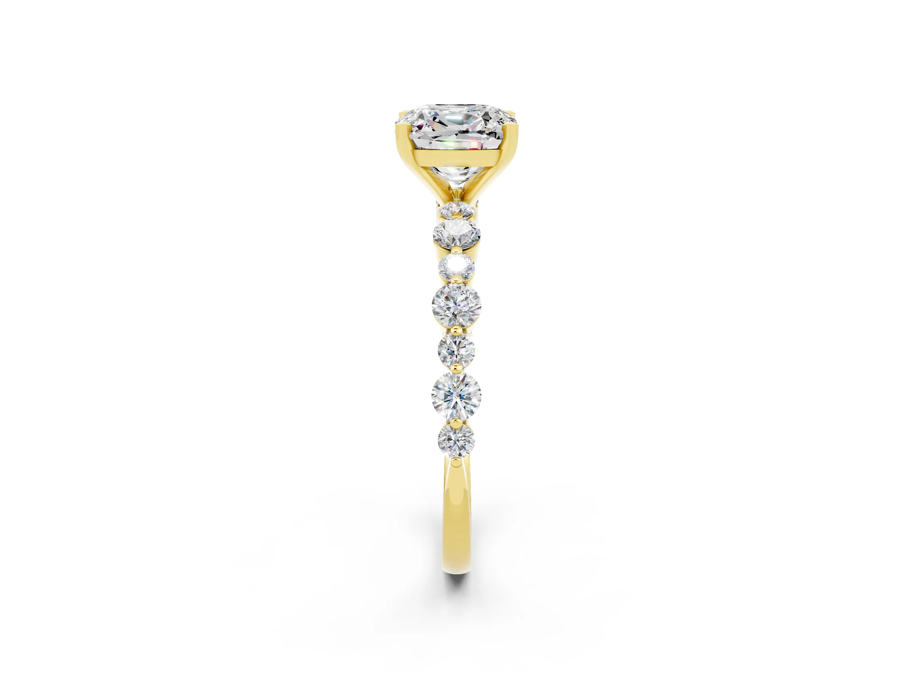 Yellow gold Cushion Cut Moissanite Prong Set Engagement Ring with Pavé Band_2