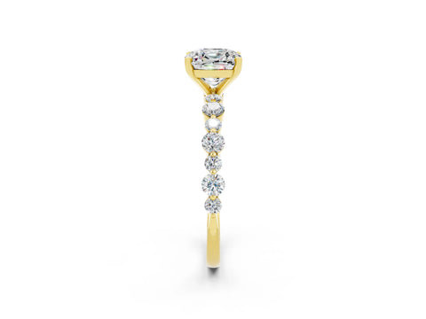 Yellow gold Cushion Cut Moissanite Prong Set Engagement Ring with Pavé Band_2