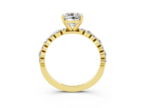 Yellow gold Cushion Cut Moissanite Prong Set Engagement Ring with Pavé Band_3