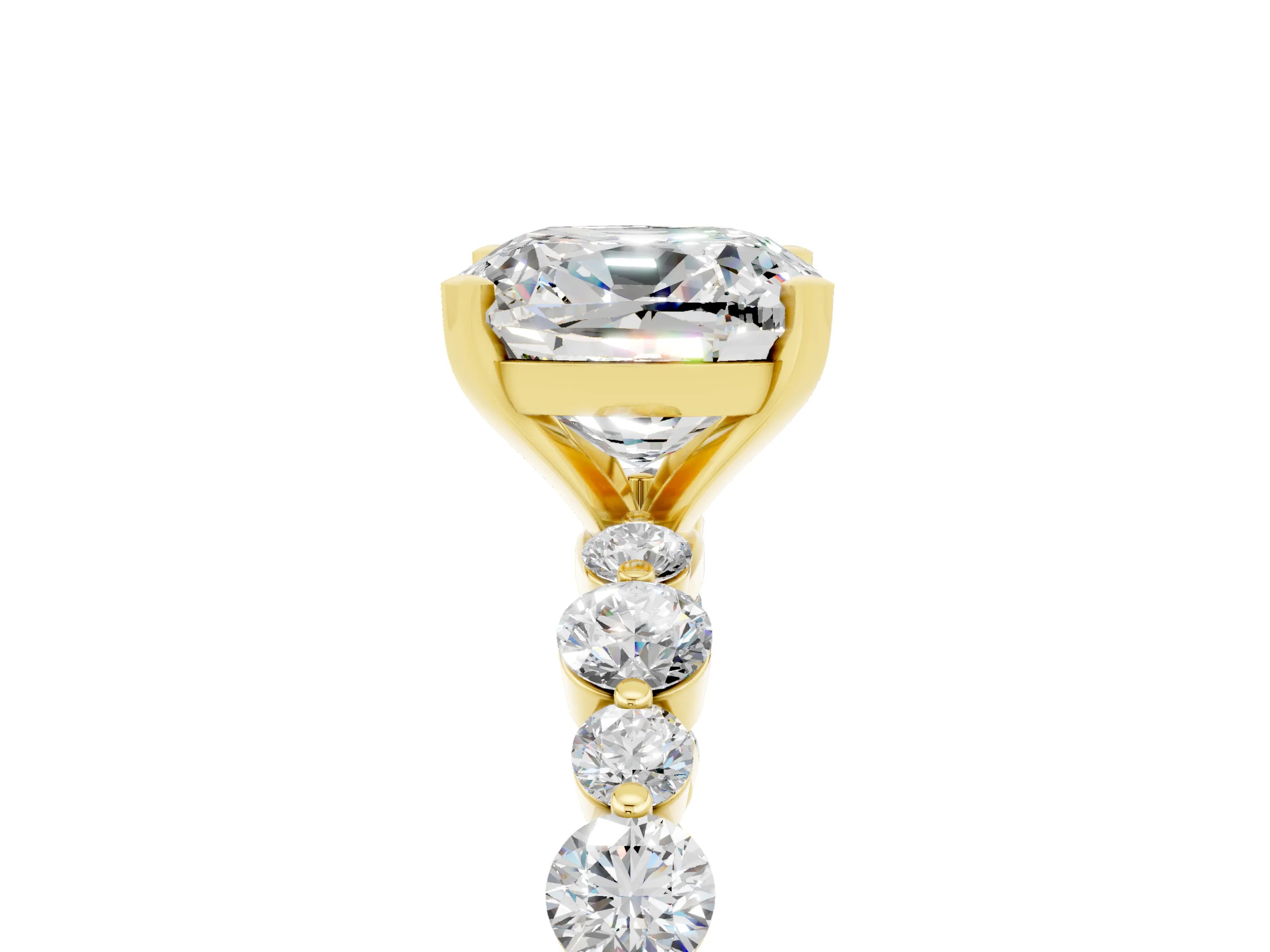 Yellow gold Cushion Cut Moissanite Prong Set Engagement Ring with Pavé Band_5