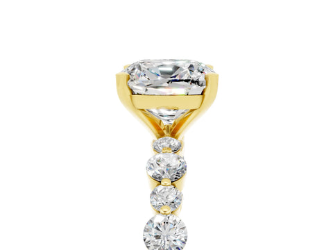 Yellow gold Cushion Cut Moissanite Prong Set Engagement Ring with Pavé Band_5