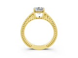 Yellow gold Cushion Cut Moissanite Ring with Milgrain Pavé Band and Four-Prong Setting_15