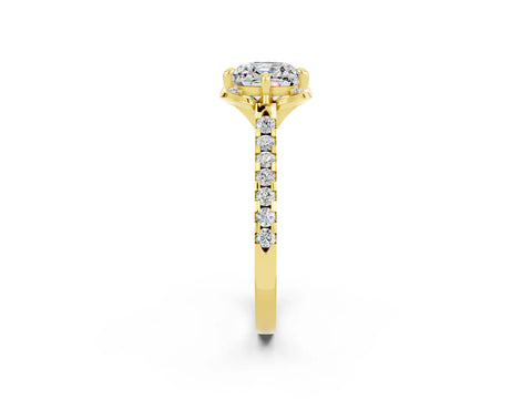 Yellow gold Cushion Cut Moissanite Ring with Pavé Band and Floral Prong Setting_2