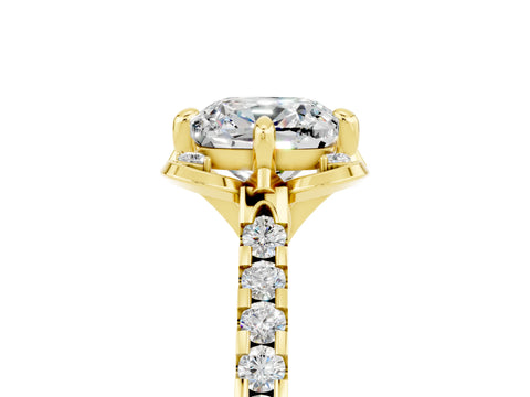Yellow gold Cushion Cut Moissanite Ring with Pavé Band and Floral Prong Setting_5