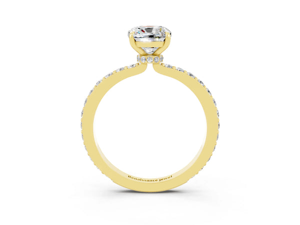 Yellow gold Cushion Cut Moissanite Pavé Engagement Ring with Round  Accents and Prong Setting