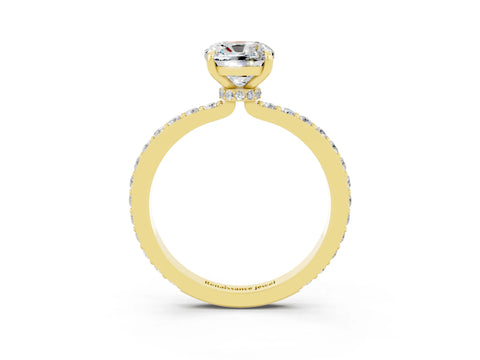 Yellow gold Cushion Cut Moissanite Ring with Pavé Band and Four-Prong Setting_3