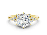 Yellow gold Cushion Cut Moissanite Ring with Side Stones and Four-Prong Setting_36