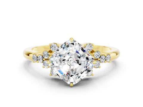 Yellow gold Cushion Cut Moissanite Ring with Side Stones and Four-Prong Setting_36