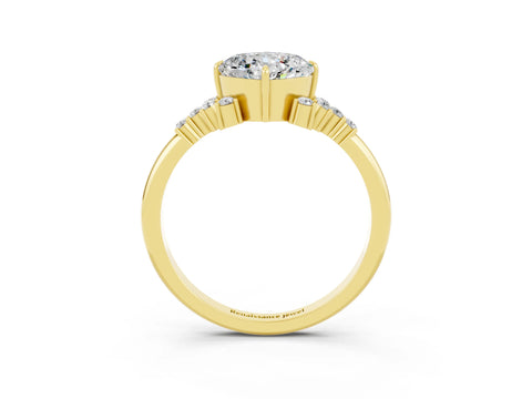 Yellow gold Cushion Cut Moissanite Ring with Side Stones and Four-Prong Setting_39