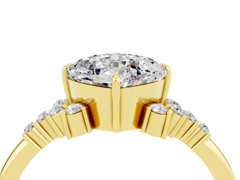 Yellow gold Cushion Cut Moissanite Ring with Side Stones and Four-Prong Setting_40