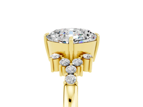 Yellow gold Cushion Cut Moissanite Ring with Side Stones and Four-Prong Setting_41