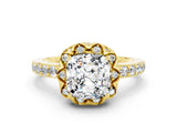 Yellow gold Cushion Cut Moissanite Scalloped Halo Engagement Ring with Round Shared Prong Band_24