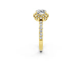 Yellow gold Cushion Cut Moissanite Scalloped Halo Engagement Ring with Round Shared Prong Band_26