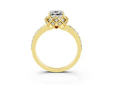 Yellow gold Cushion Cut Moissanite Scalloped Halo Engagement Ring with Round Shared Prong Band_27