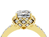 Yellow gold Cushion Cut Moissanite Scalloped Halo Engagement Ring with Round Shared Prong Band_28