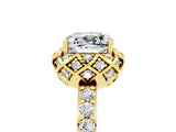 Yellow gold Cushion Cut Moissanite Scalloped Halo Engagement Ring with Round Shared Prong Band_29